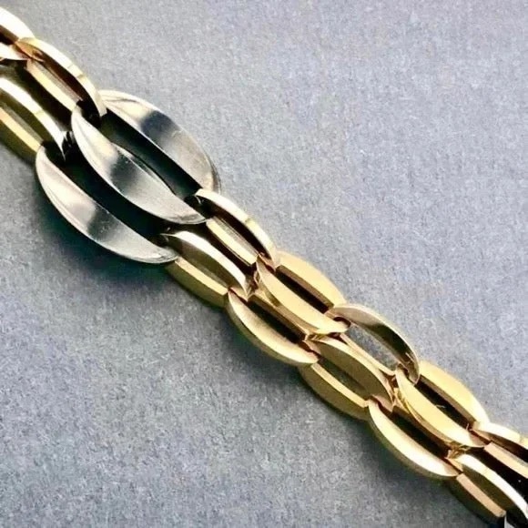 YELLOW GOLD PLATED STAINLESS STEEL BLACK CERAMIC NECKLACE PAPERCLIP CHUNKY CHAIN - Picture 2 of 9